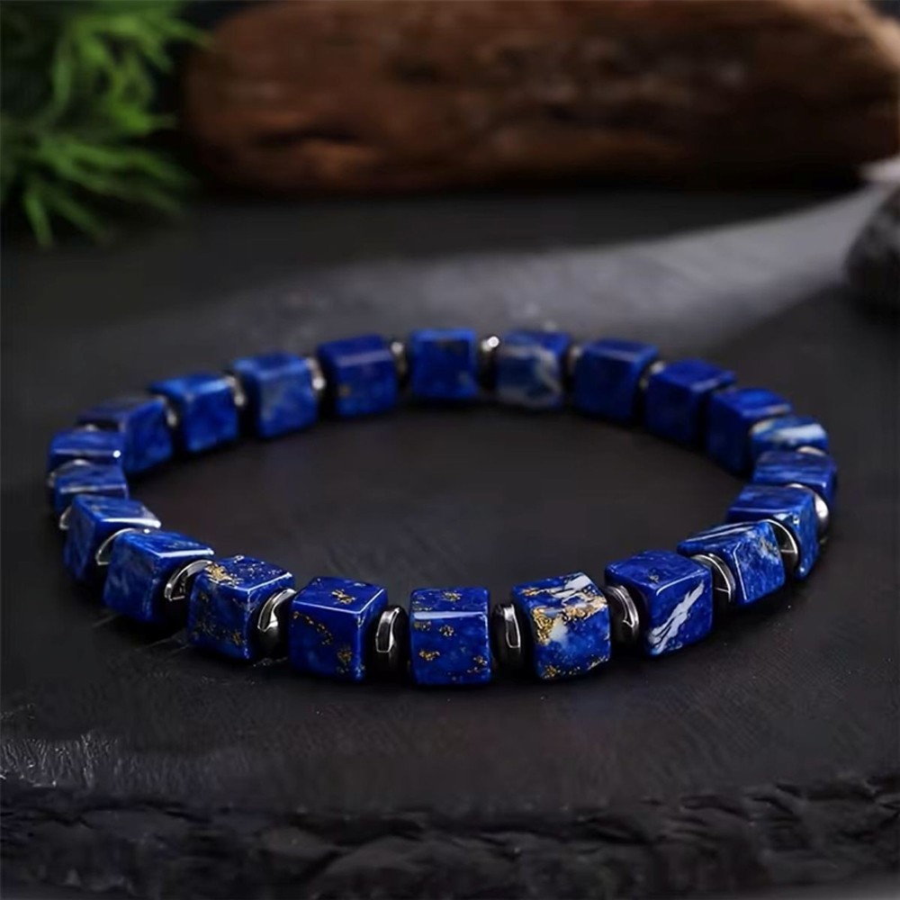 6mm Lapis Lazuli Stretch Bracelet Square Healing Crystal Gemstone Men’s Jewelry