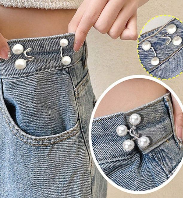 Adjustable Pants Waist Tightener Studless Button Pin Clip Alloy Brooch for Women