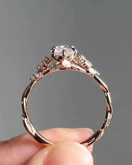 2.00CT Marquise Cut Real Moissanite Engagement Wedding Ring 14K Rose Gold Plated