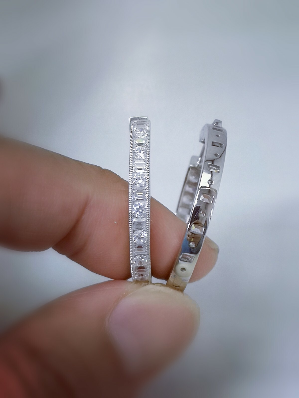 3 Ct Hoop Earrings Simulated Diamond 14K White Gold plated Silver Secure Lock