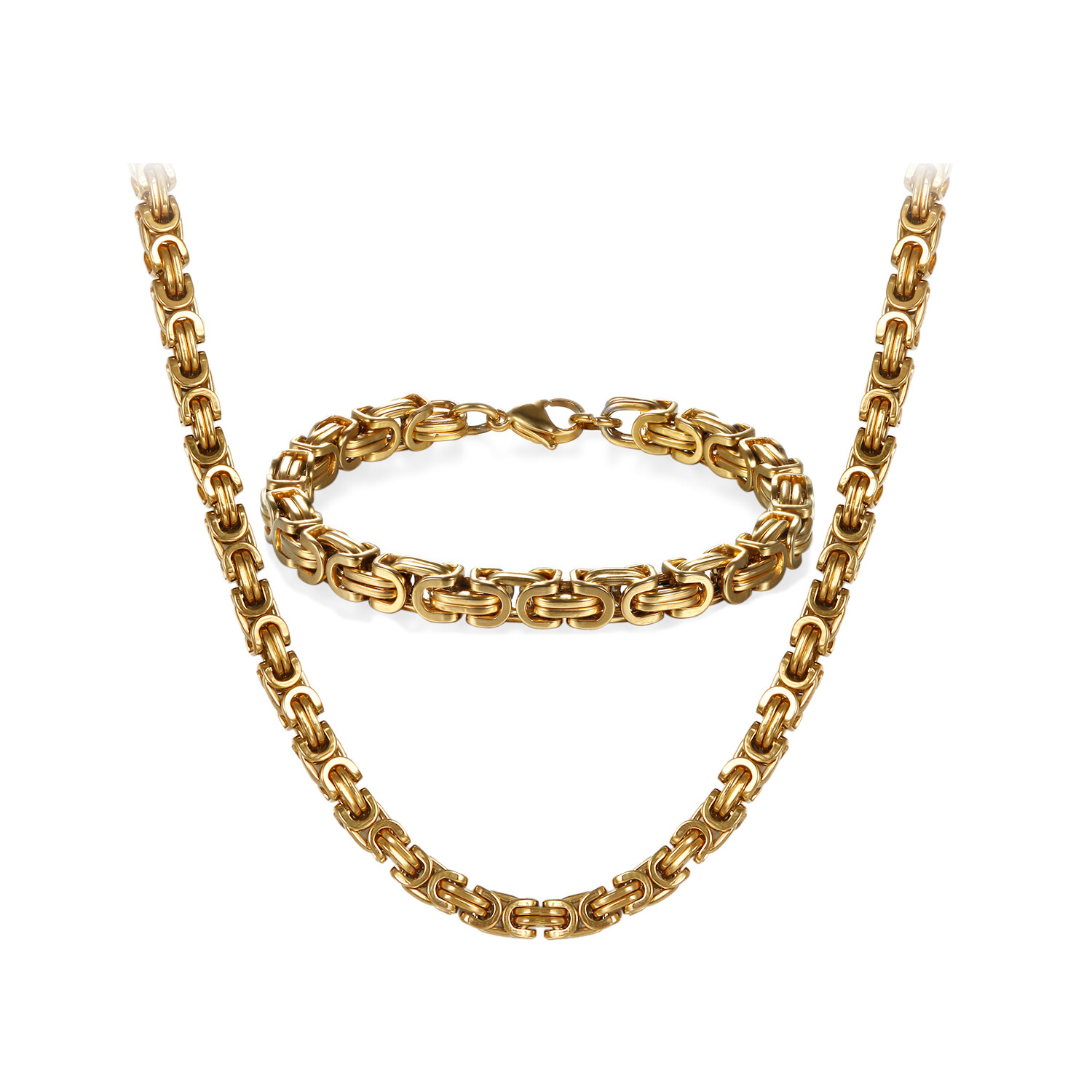 Men’s Stainless Steel 8mm Byzantine Box Link Chain Necklace&Bracelet Set 22-26”
