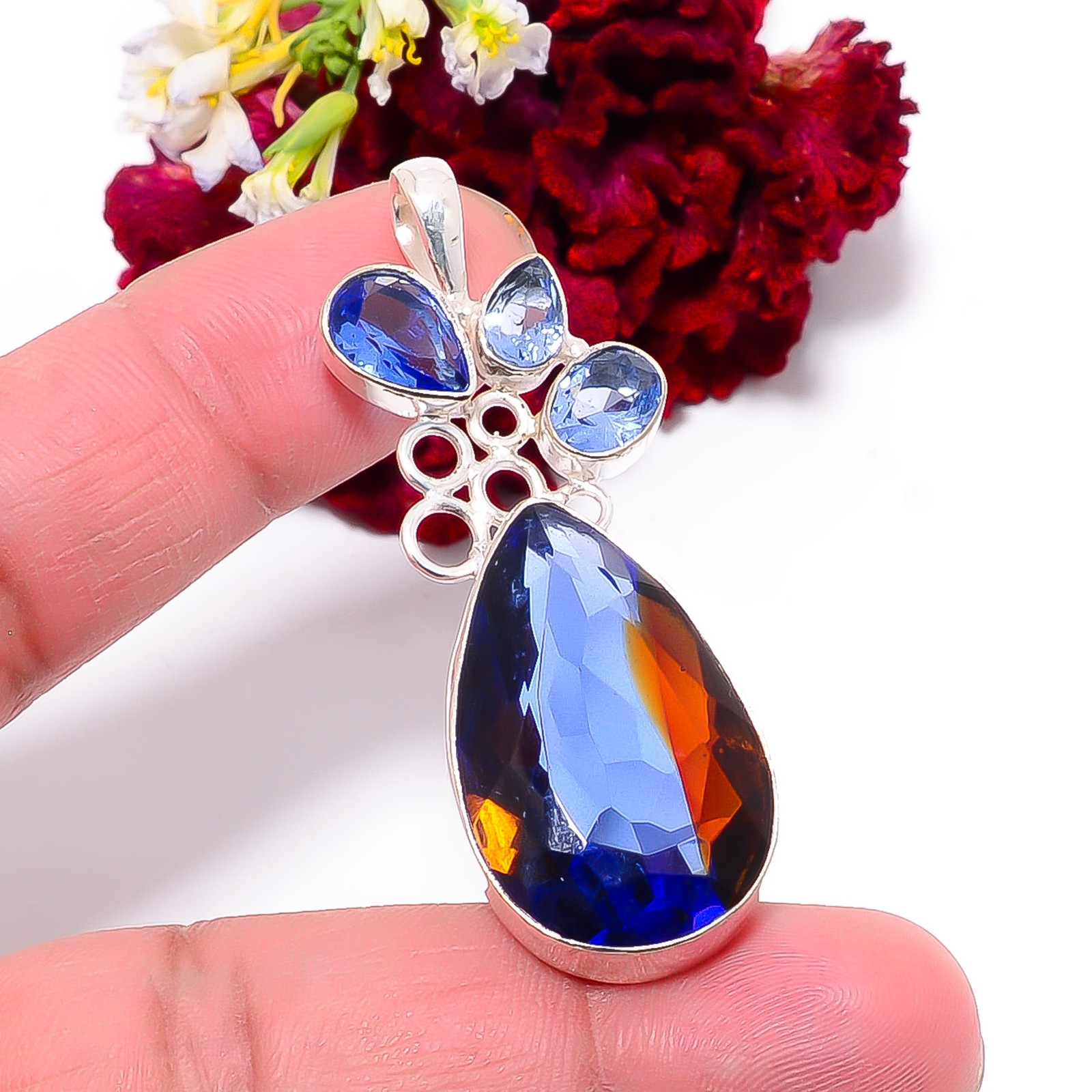 Red & Blue Bi-Colour Tourmaline 925 Sterling Silver Pendant 1.95″ P52