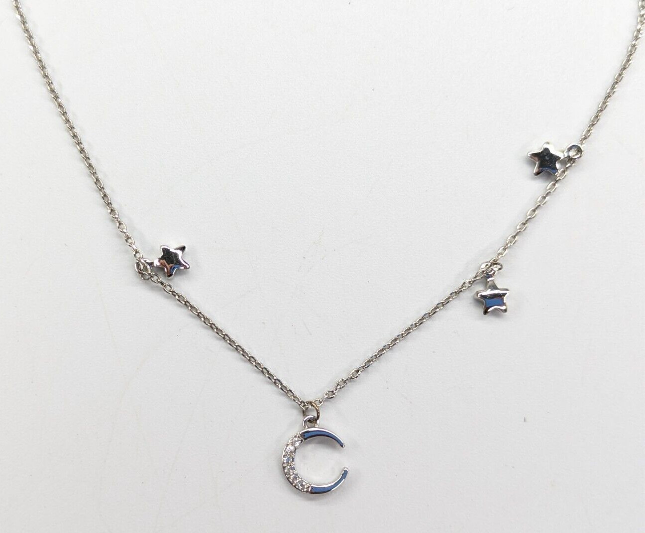 Saiya Signed Crescent Moon Stars Rhinestone Celestial Pendant Stars Necklace 18″
