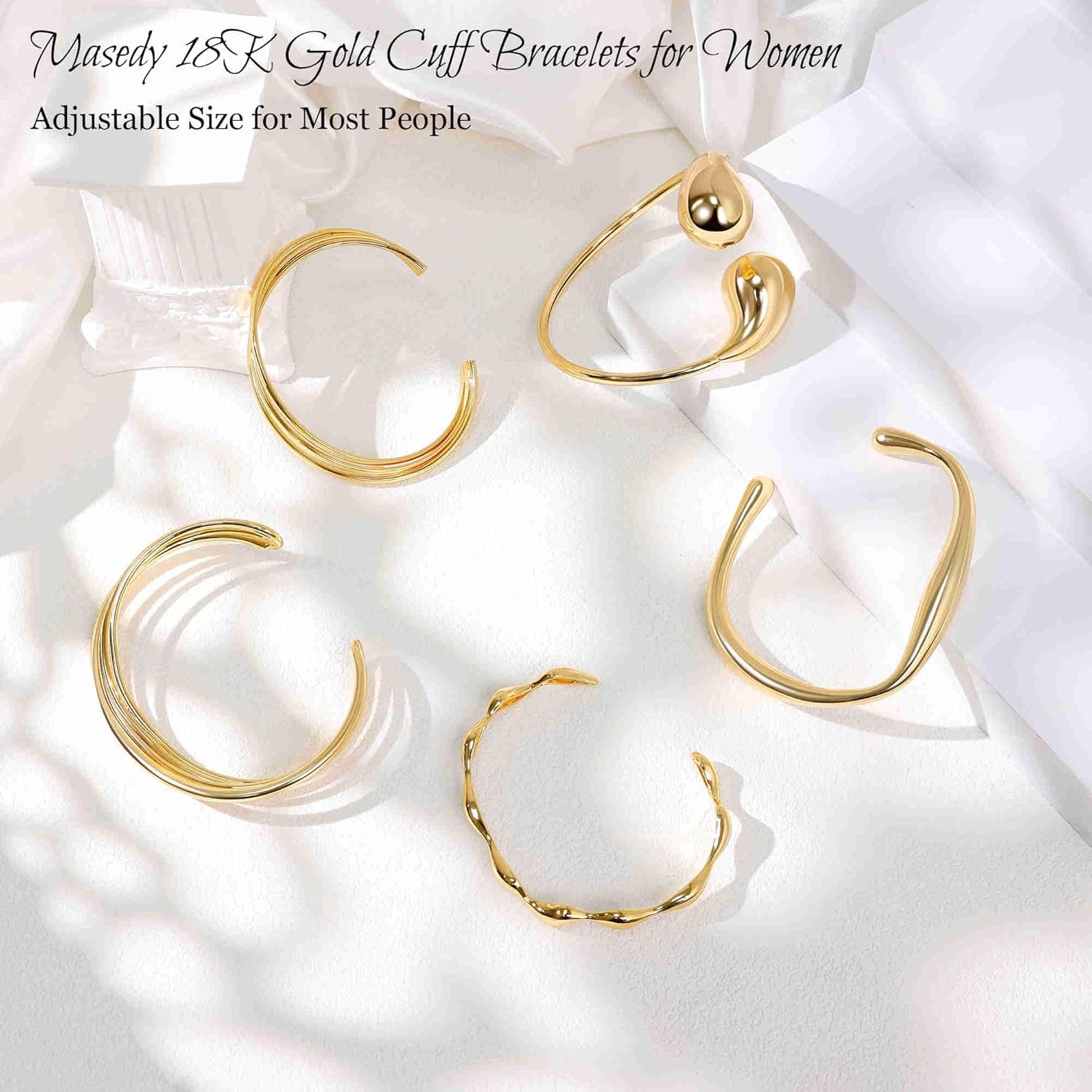 18K Gold Plated Cuff Bracelets for Women Adjustable Open Bangle Bracelet Gold Mi