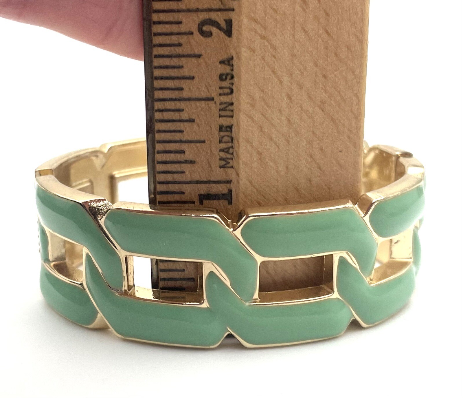 Clamper Bangle Bracelet Aqua Mint Green Home Tone Chain Link Bold 6.75”
