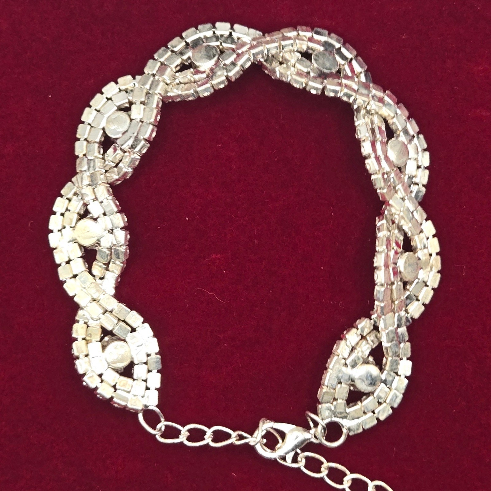 Silver Tone Rhinestone Marquise Link Adjustable Bracelet Clear Crystal Wedding