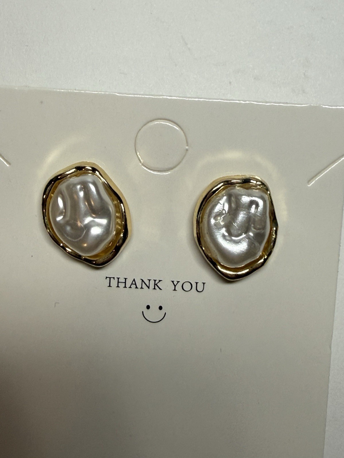 Round Pearl Earrings Irregular Gold Tone Metal Side Boho Jewelry 1 Pair