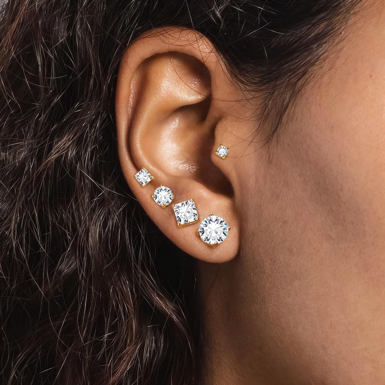 Dochais Cubic Zirconia Stud Earrings for Men Women 925 Sterling Silver Gold
