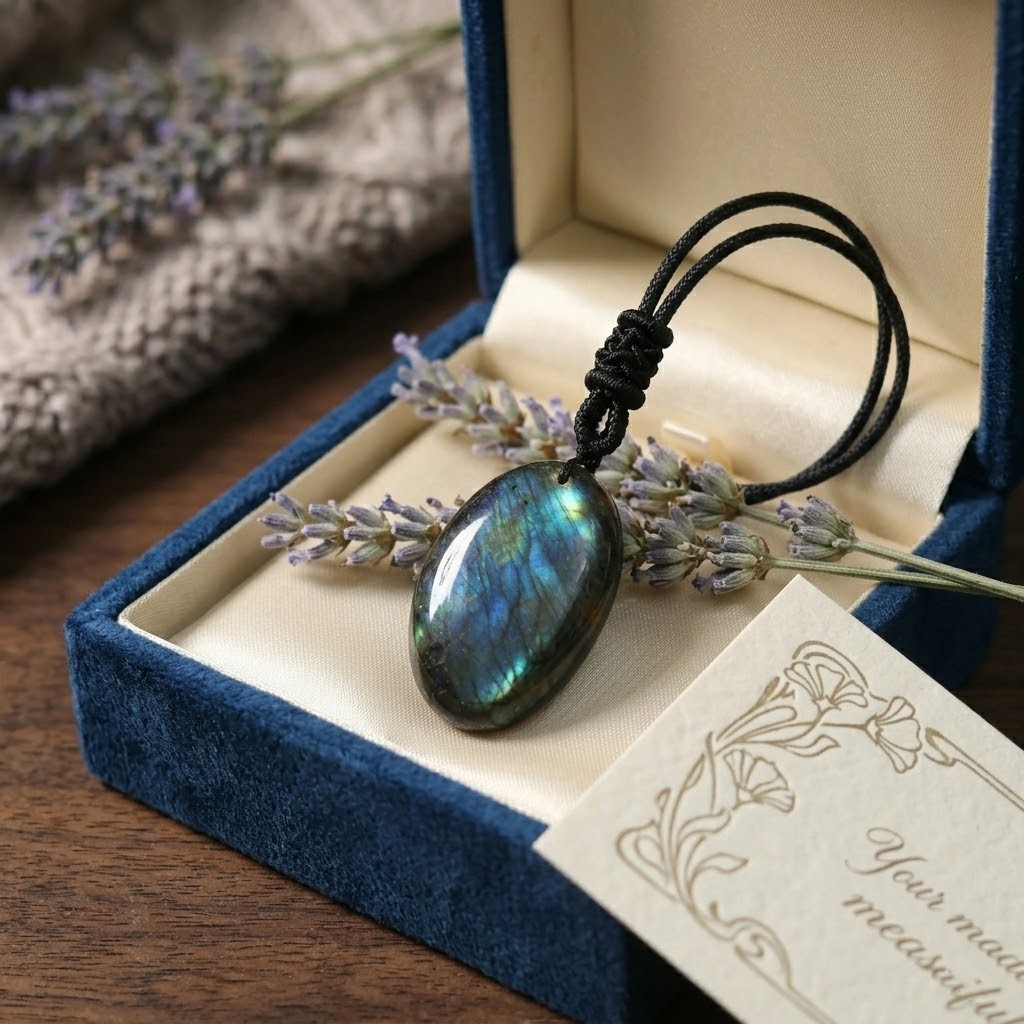 Labradorite Blue Moonstone Necklace Pendant Natural Healing Amulet Protection