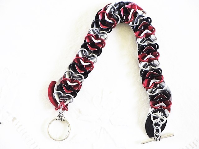 Red, Silver & Black Dragon Scalemail Bracelet/Free Earrings