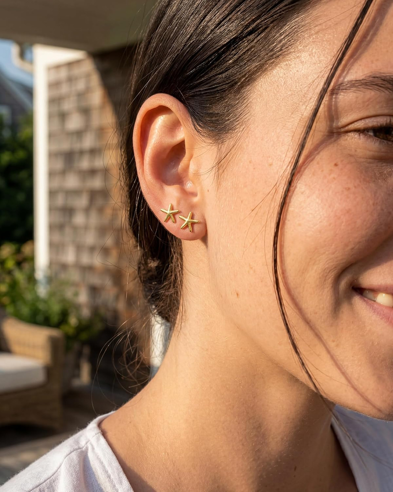 Gold Earrings for Women Small Starfish Studs 14K Gold Plated Dainty Lightweight