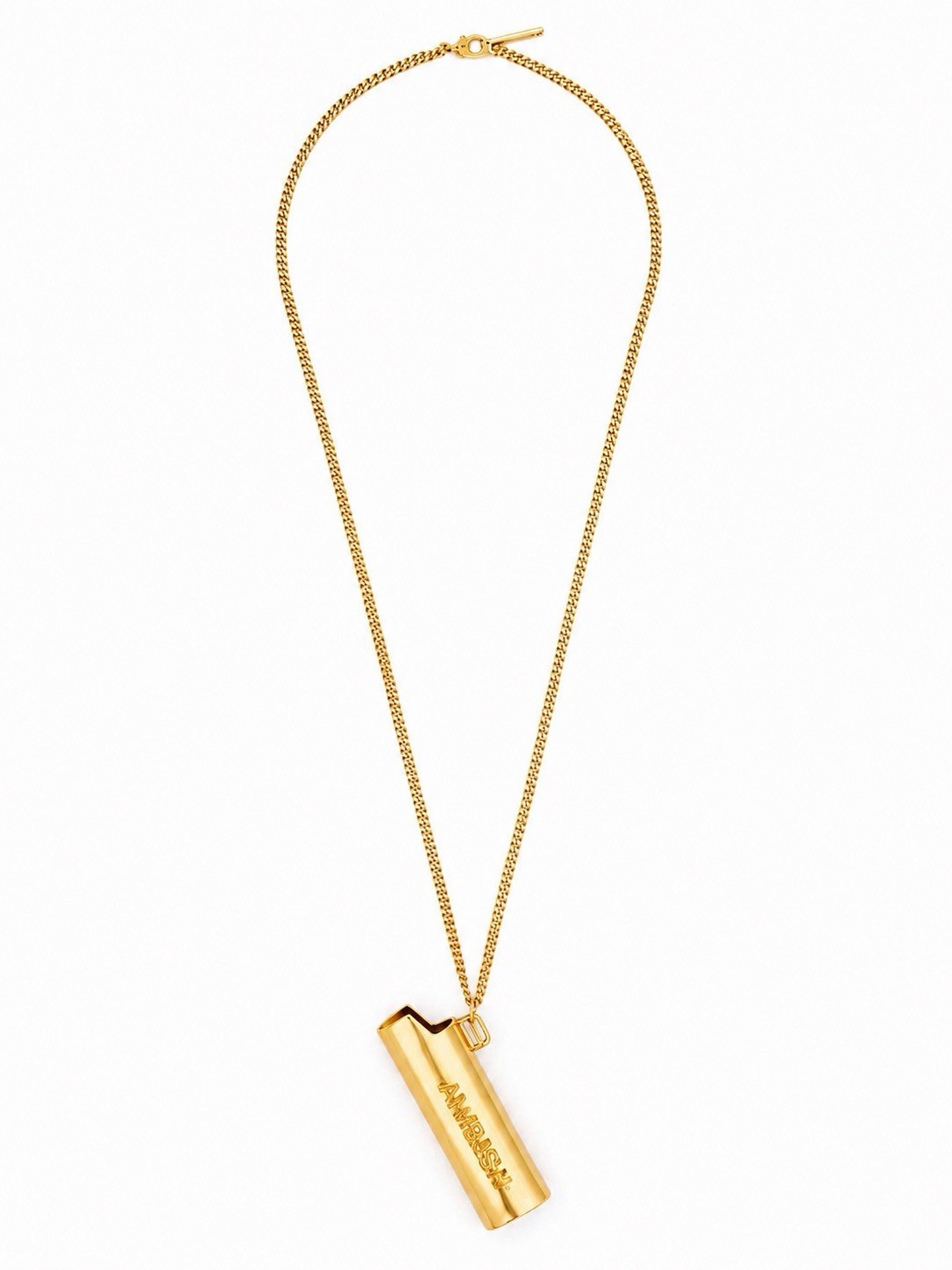 AMBUSH Logo Lighter Case Pendant Necklace Gold Tone NIB Made in Japan