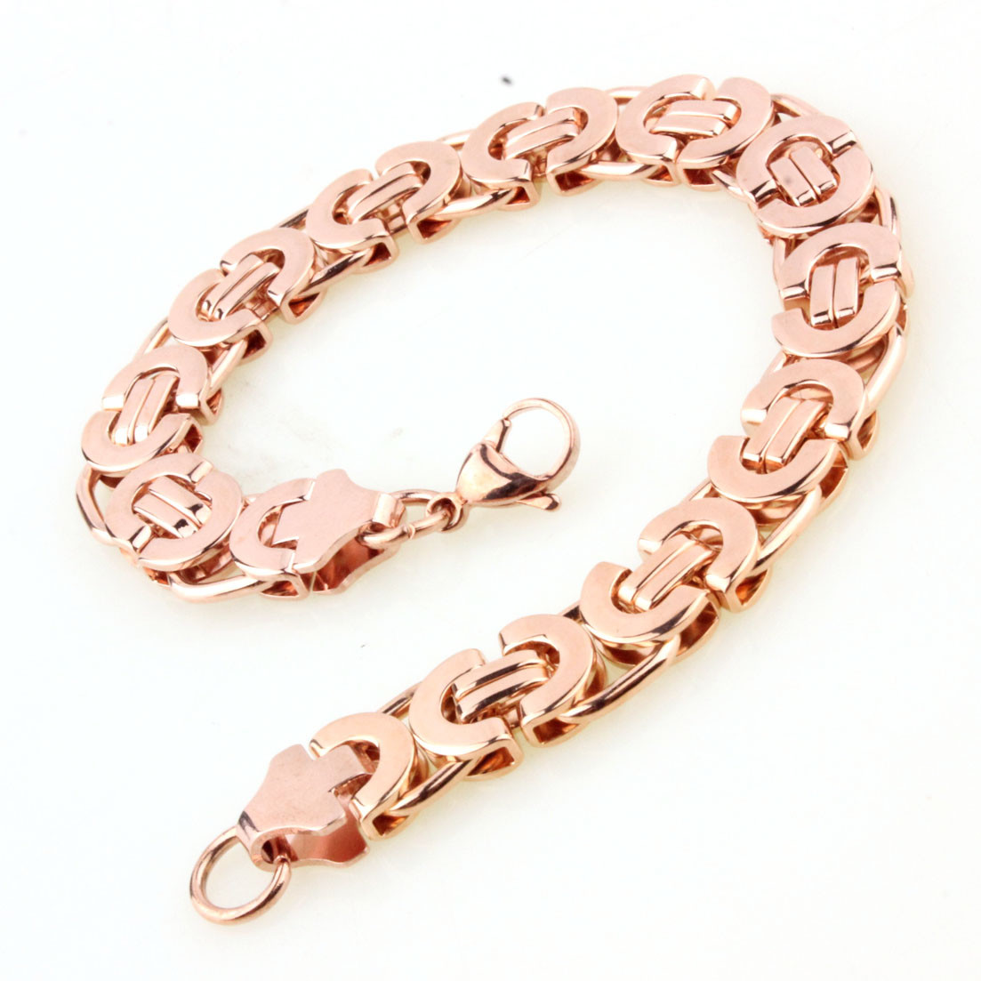 Rose Gold braclets&bangle for Cool Men Stainless Steel Byzantine Bracelet 7″-11″