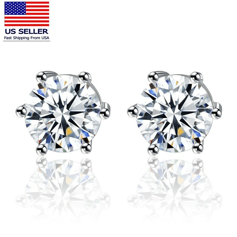 Fashion Women Jewelry Six Prong Crystal Earrings Stud Pop Simple Style 6mm 0971