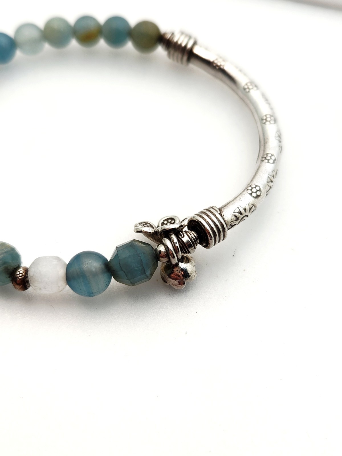 Sterling Silver Bar Stone Bead Bracelet Blue Brown Bangle Stretch Flower Sun 925