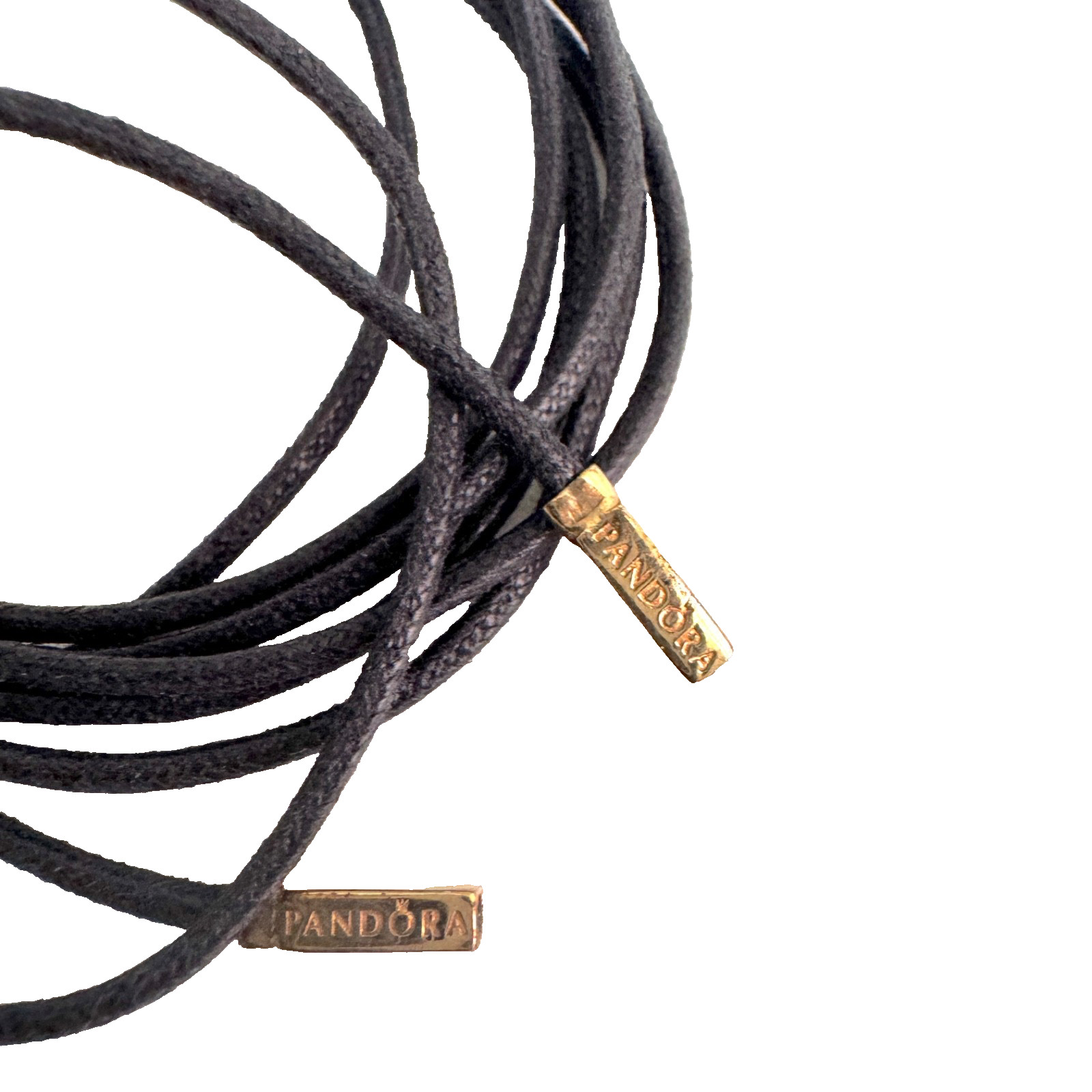 NEW💕Authentic Pandora Black Fabric Cord Lariat Bracelet 100 Cm- 14K Gold TIPS