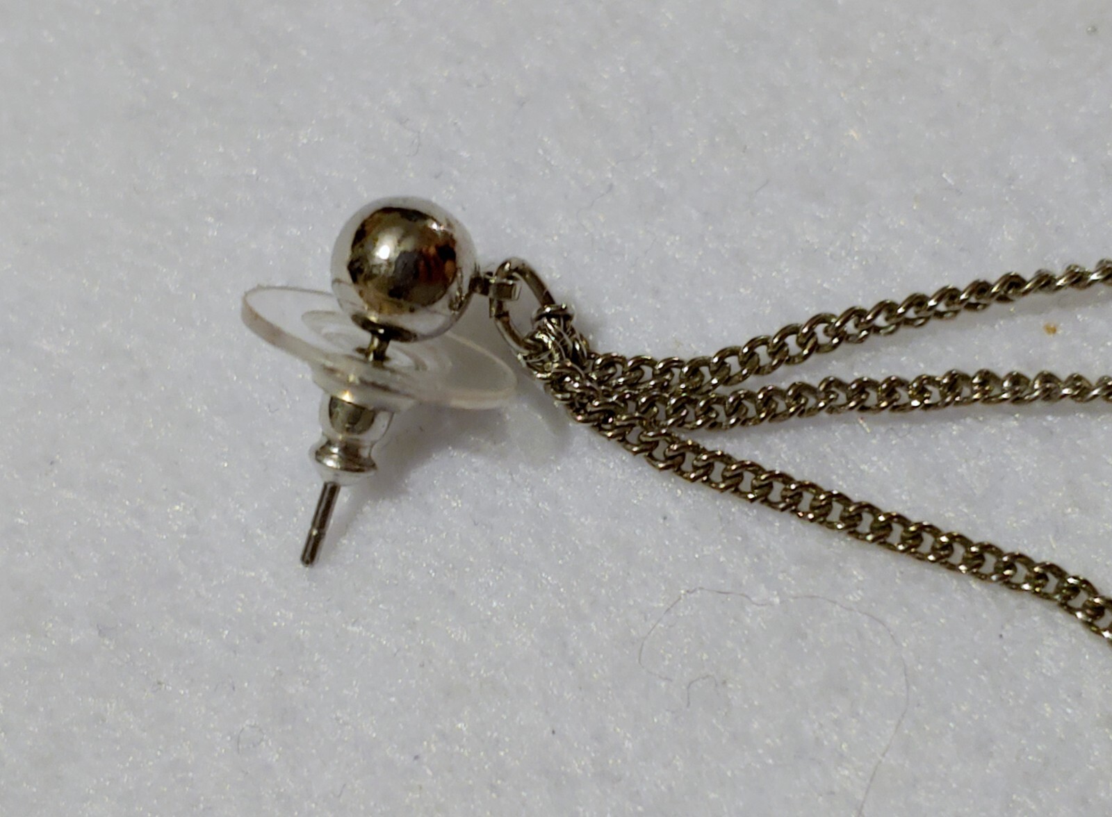 Pierced earring – Ear Cuff – 3 Chain – Silvertone – 1 Earring as shown