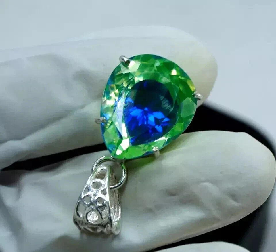 Natural Pitambari Sapphire Certified 30.0 Ct+ Loose Gem 925 Solid Silver Pendant