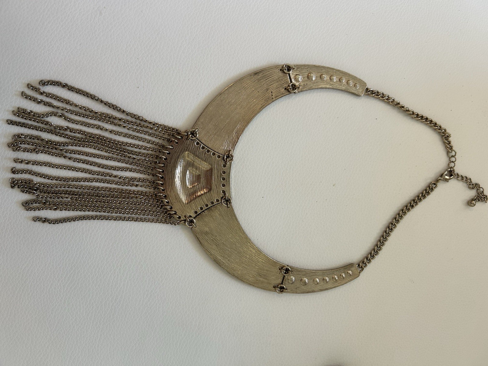 Silver Tone Bohemian Bib Fringe Tassel Statement Necklace Boho Tribal 18in
