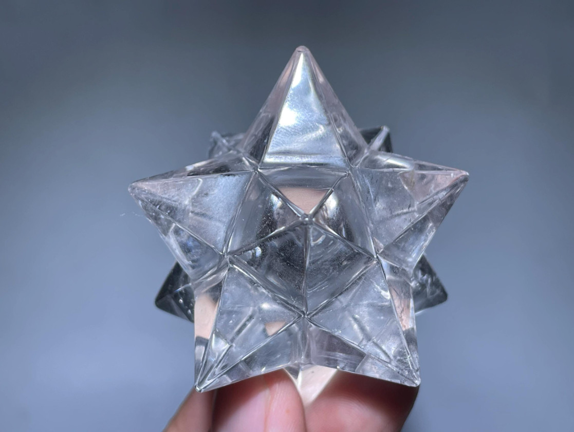 Hand Carved White Quartz Merkaba Star: Home Decor Crystal Gift (2”)