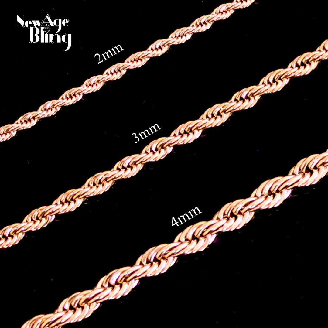 Stainless Steel Rope Chain Rose Gold Plated 16″-30″ Men Women Necklace 2-5mm