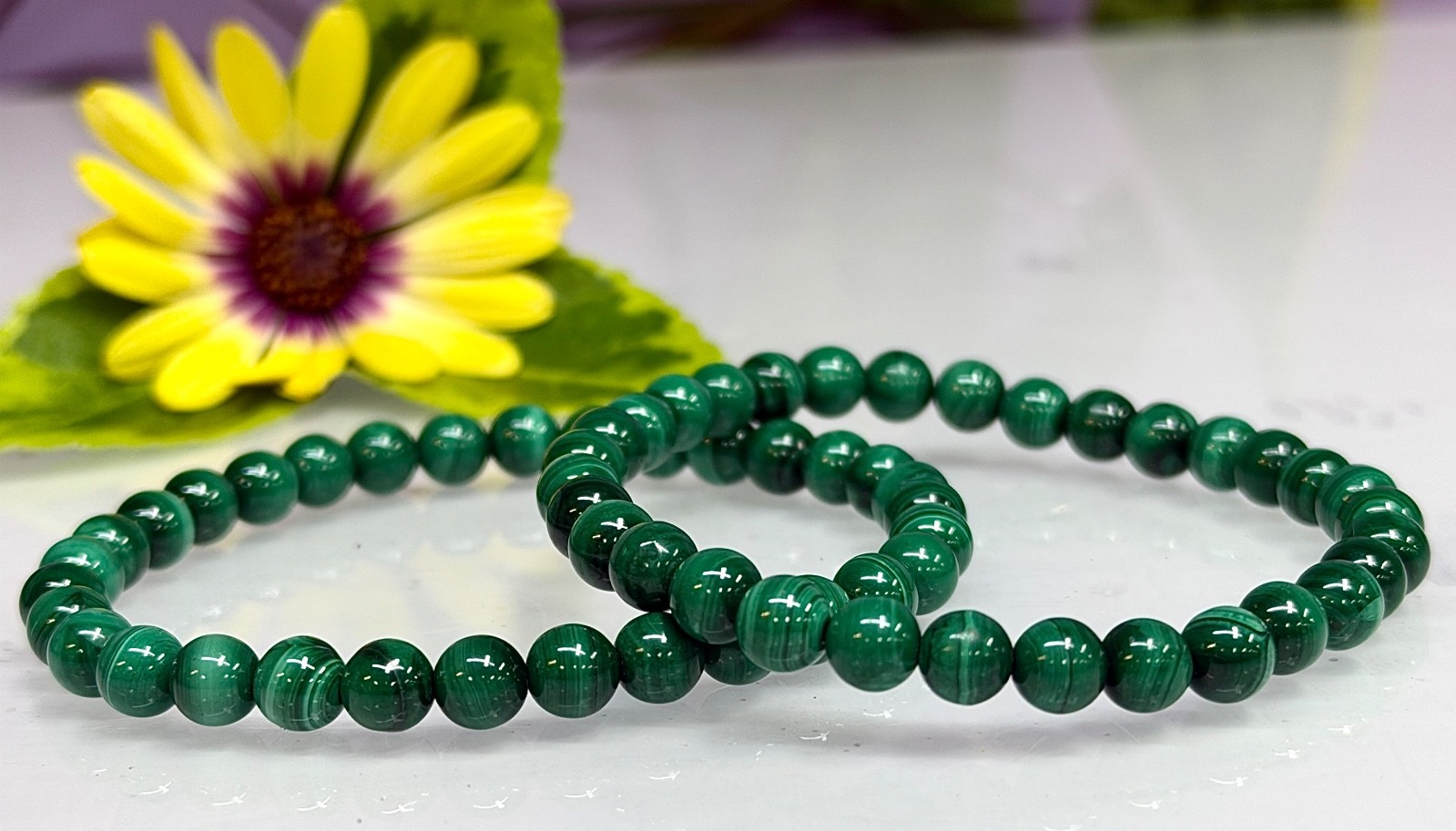 Wholesale 6 Pcs Natural Malachite 6mm 7.5” Crystal Healing Stretch Bracelet