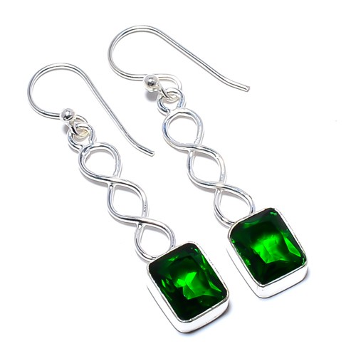 Chrome Diopside Gemstone 925 Silver Plated Spiral Earring 1.79″ T96