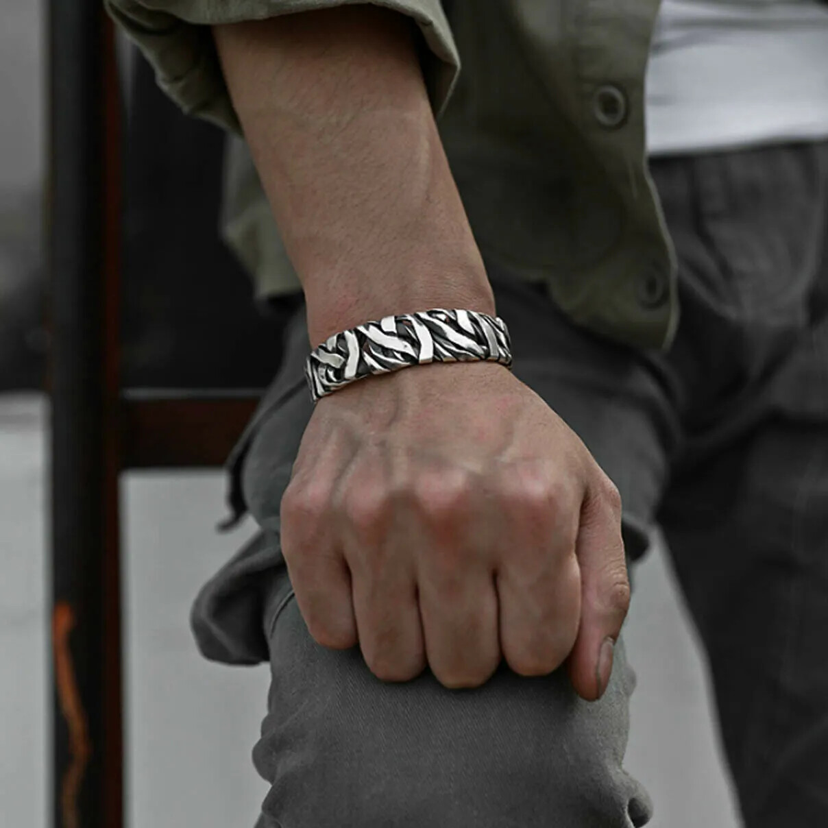 Men’s Retro Twisted Open Wide Bracelet Sterling Silver Bangle Jewelry Gift USA