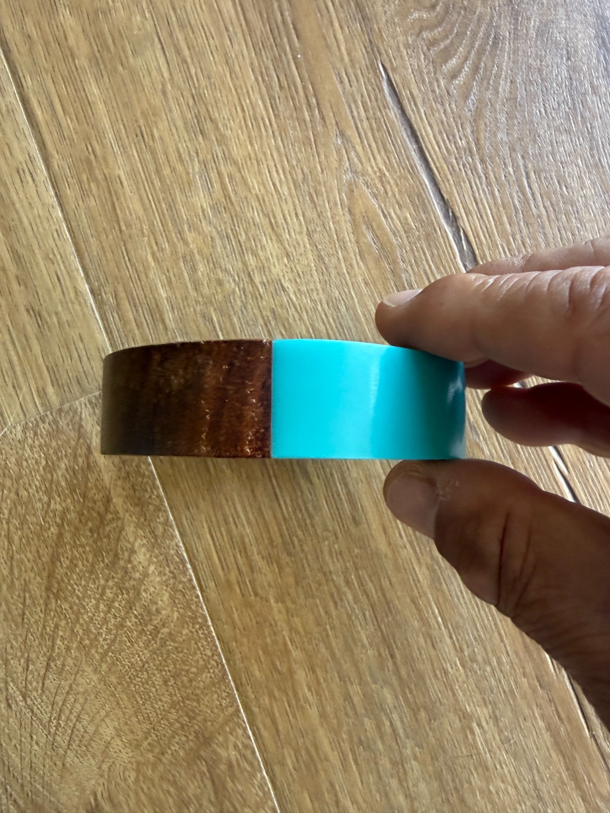 Wood and Teal Resin Bangle Bracelet Very Good Condition