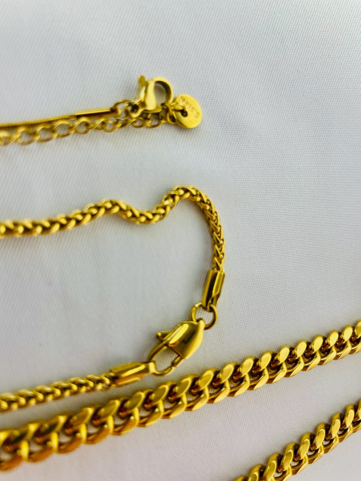 Lot of 3 Gold Tone Necklaces 18KGP Cuban Curb Chain Snake Chain Fashion Jewelry
