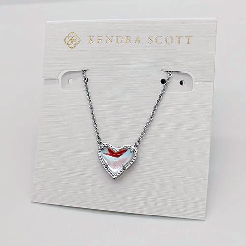 New Kendra Scott Ari Heart Silver Necklace in Dichroic Glass