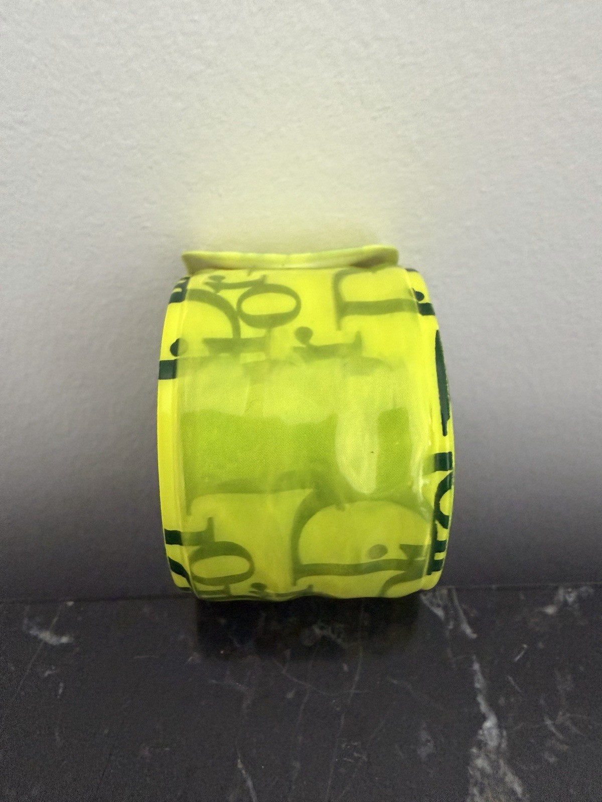 Vtg CHRISTIAN DIOR By John Galliano Neon Green Yellow Monogram Slap Bracelet