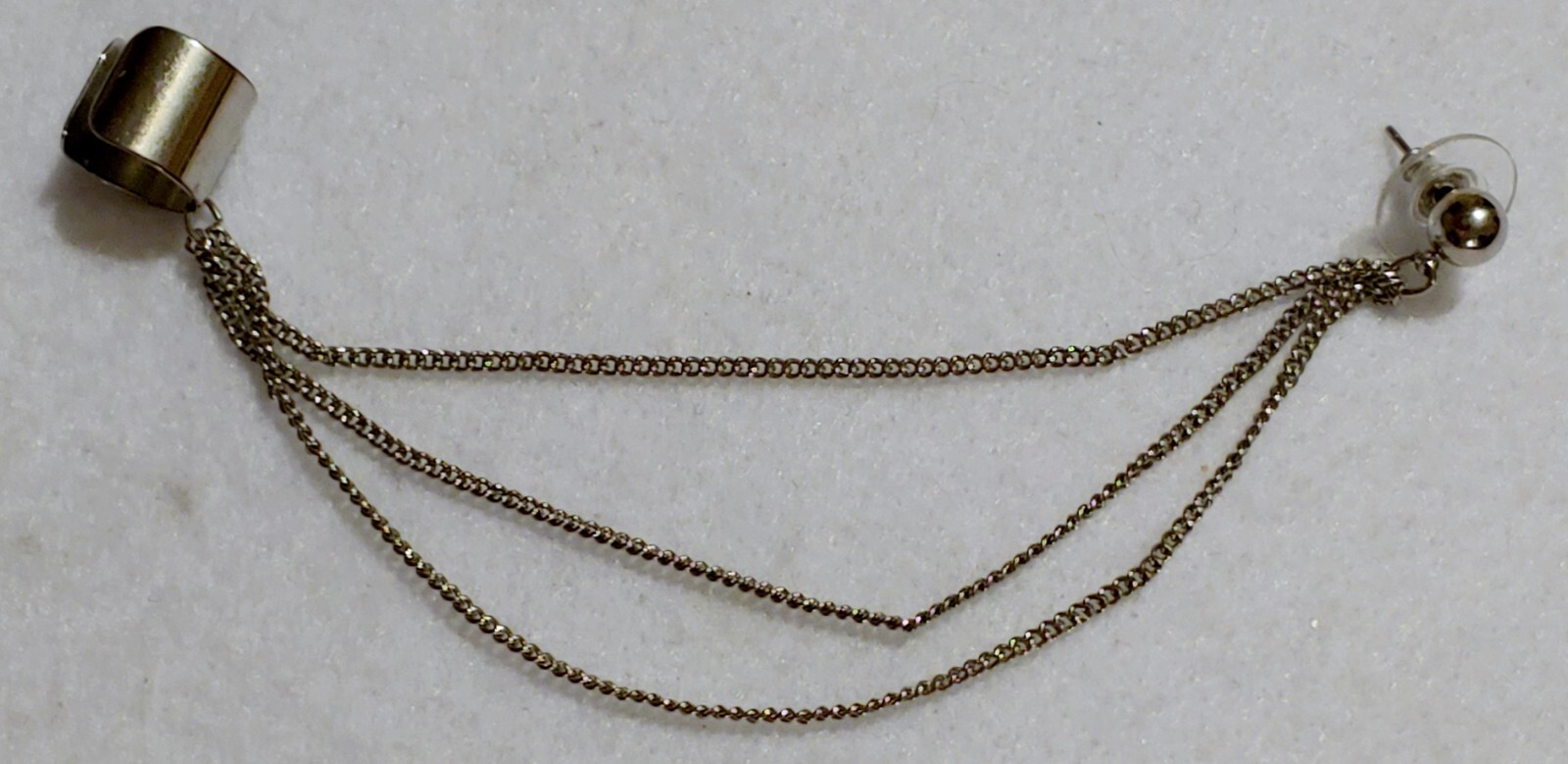 Pierced earring – Ear Cuff – 3 Chain – Silvertone – 1 Earring as shown