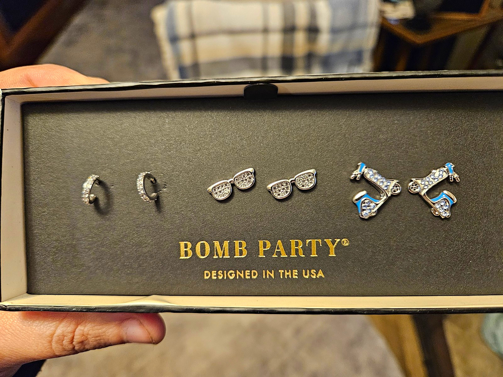 Bomb Party CZ Rhodium Plated Silver/Blue Earring Jewelry Set Ciao Bella