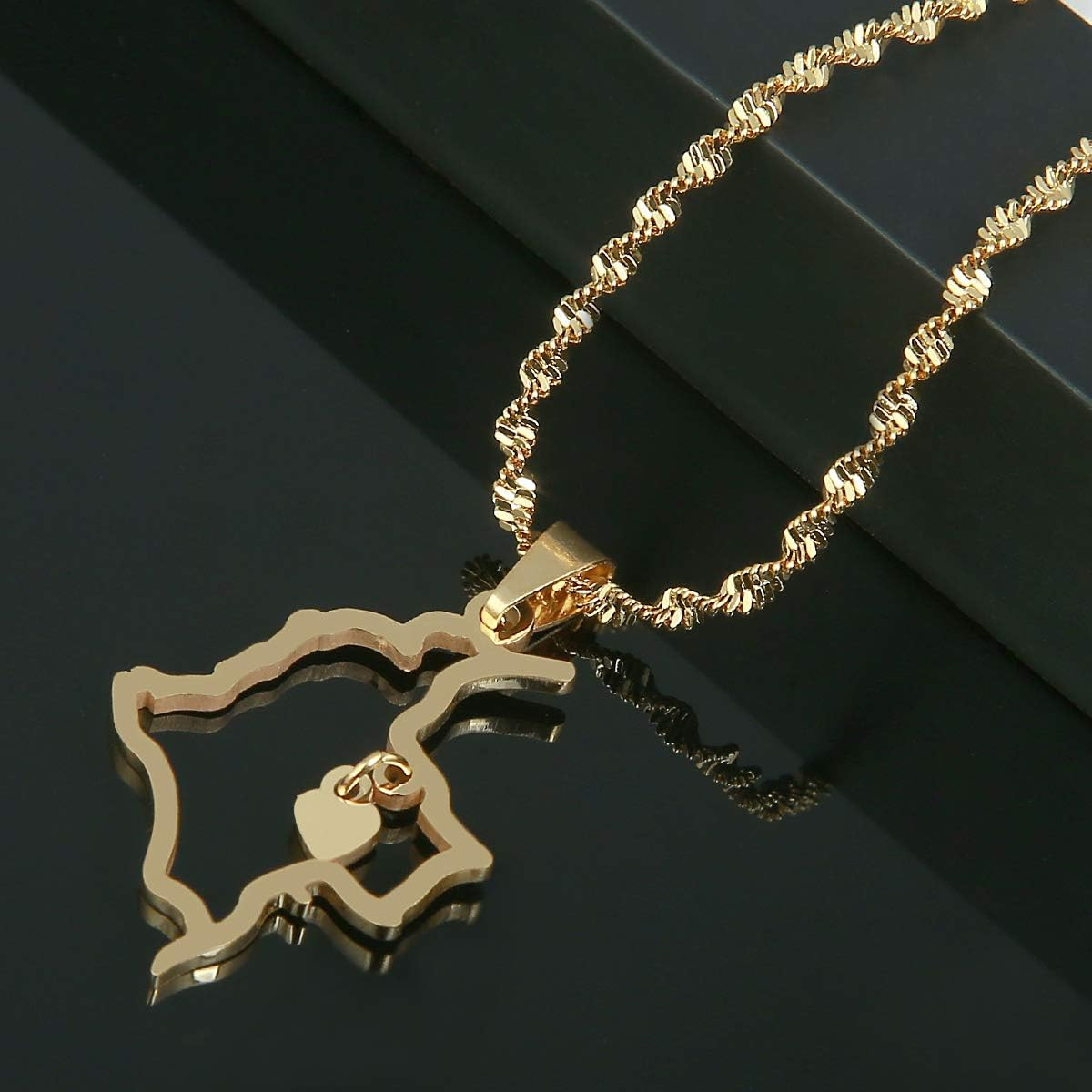 Heart Charm Colombia Map Pendant Necklace Map of Colombian Jewelry gold