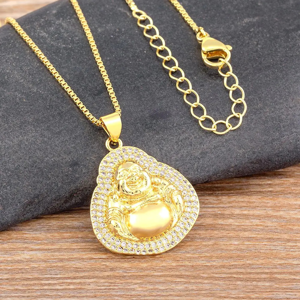 Nidin Classic Exquisite Maitreya Buddha Pendant Necklace Inlaid Shiny Zircon Cry