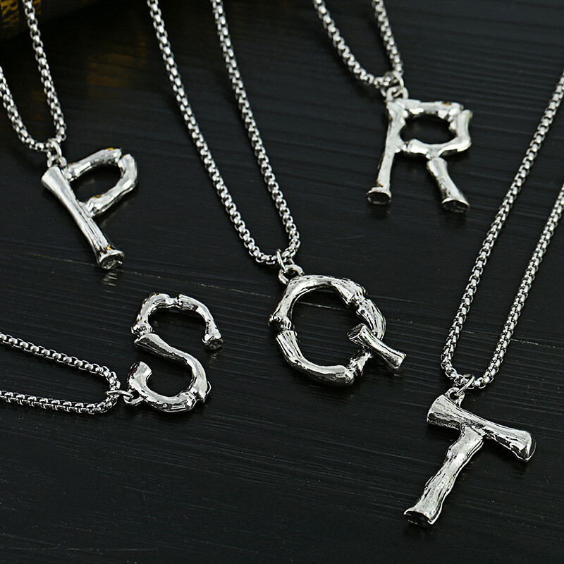 Mens Womens Initial A-Z Letter Pendant Necklace Stainless Steel Box Chain 24″