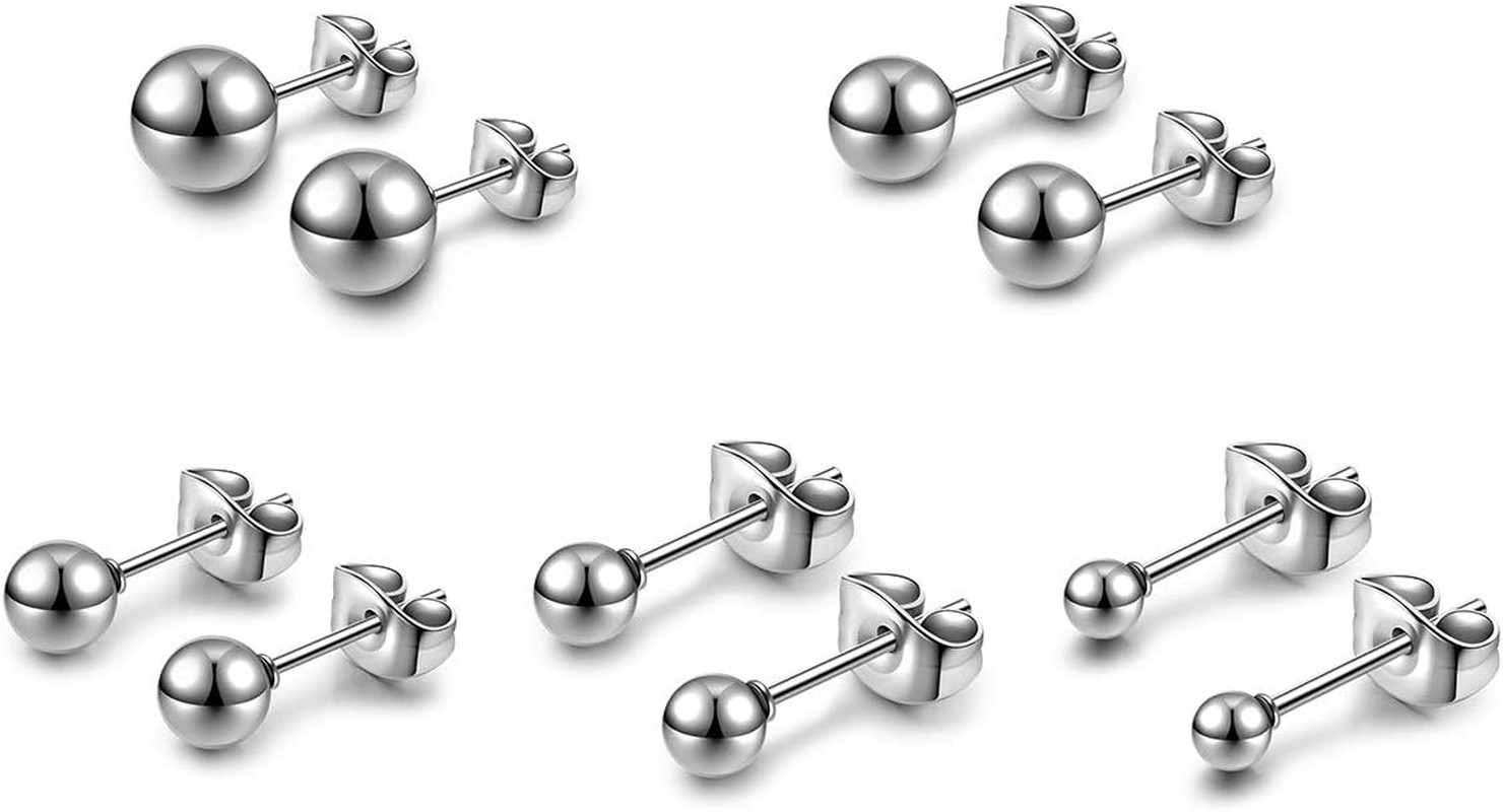 Hypoallergenic Ball Earrings Studs Set Stainless Steel round Ball Studs Earrings