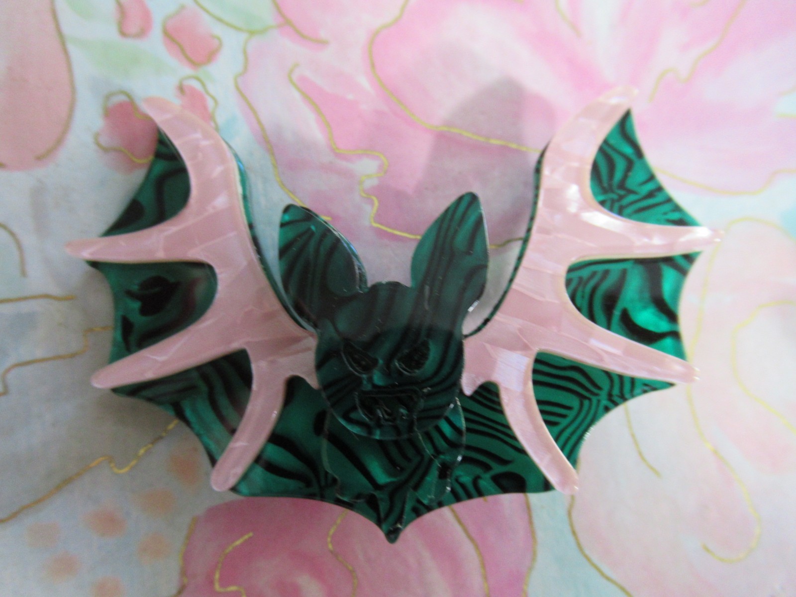 Acrylic Brooch GREEN BAT VAMPIRE Halloween or MEDUSA BROOCH Greek Mythology