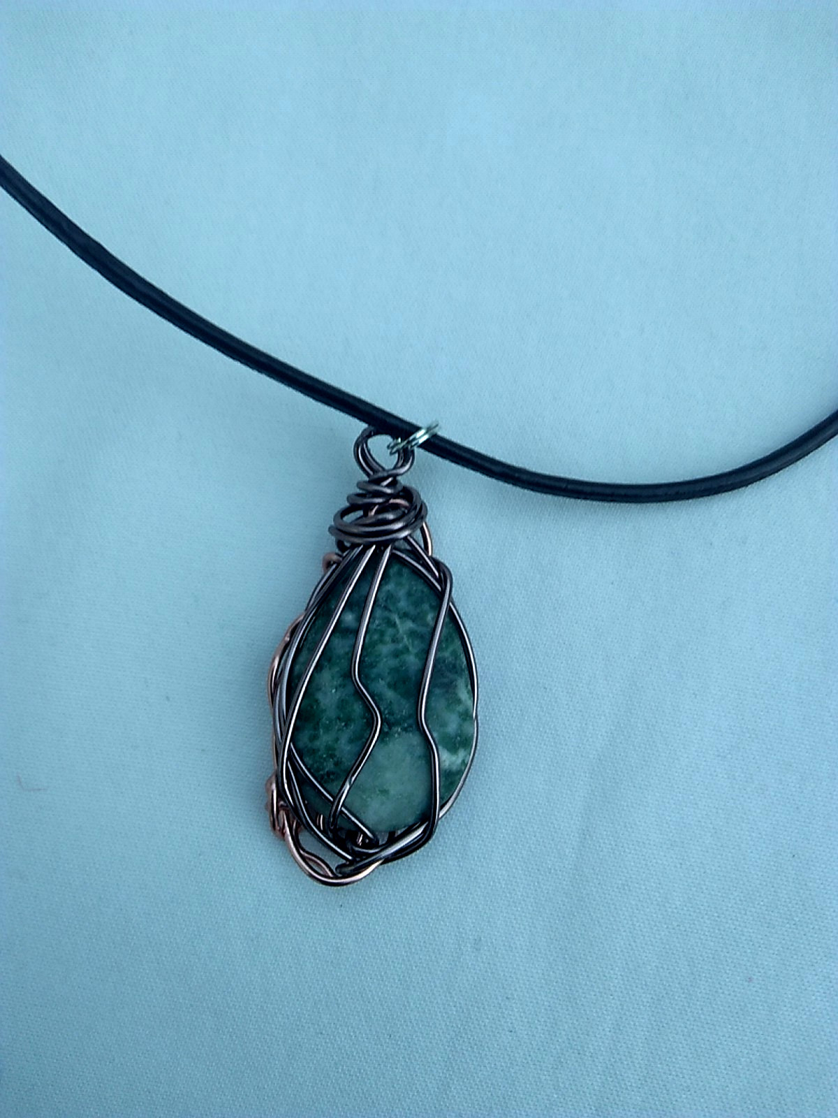 Green Agate Wire Wrapped Pendant Necklace 19″ Women’s Jewelry US Seller Gift