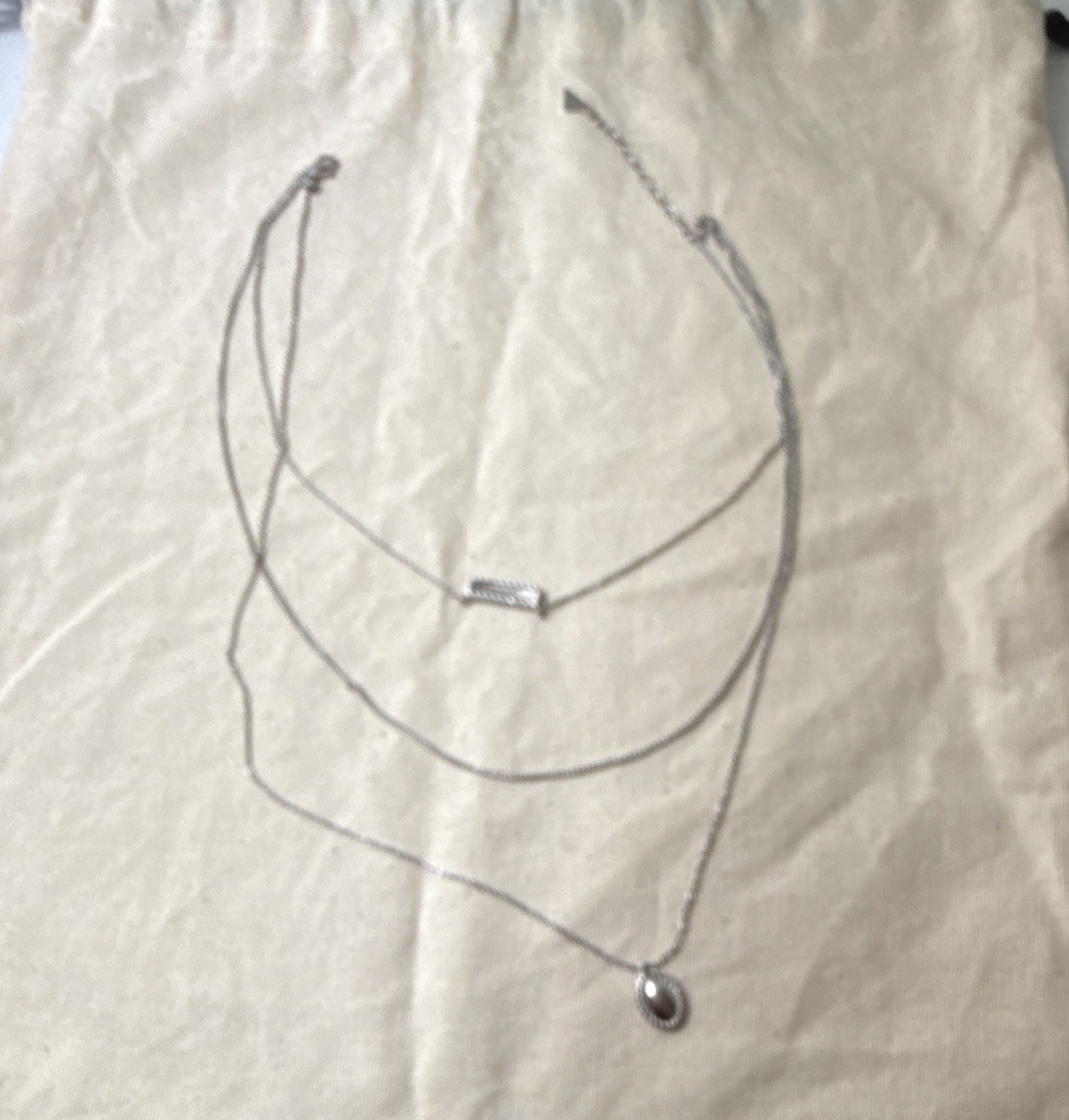 Sterling forever Silver Layered Necklace Set Metal Bar & Oval Pendant