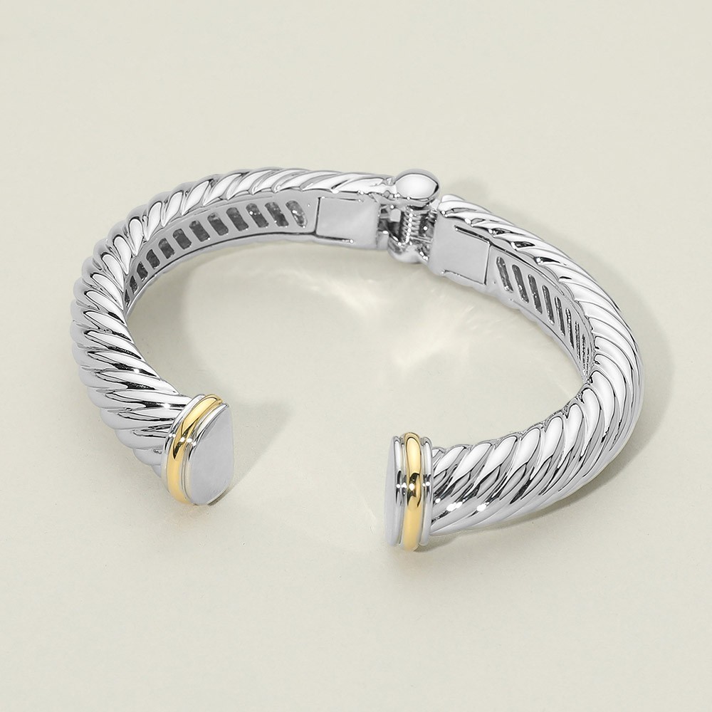 2PCS Chunky Twisted Hinged Cuff Bracelets Gold Silver Statement Bangles Women