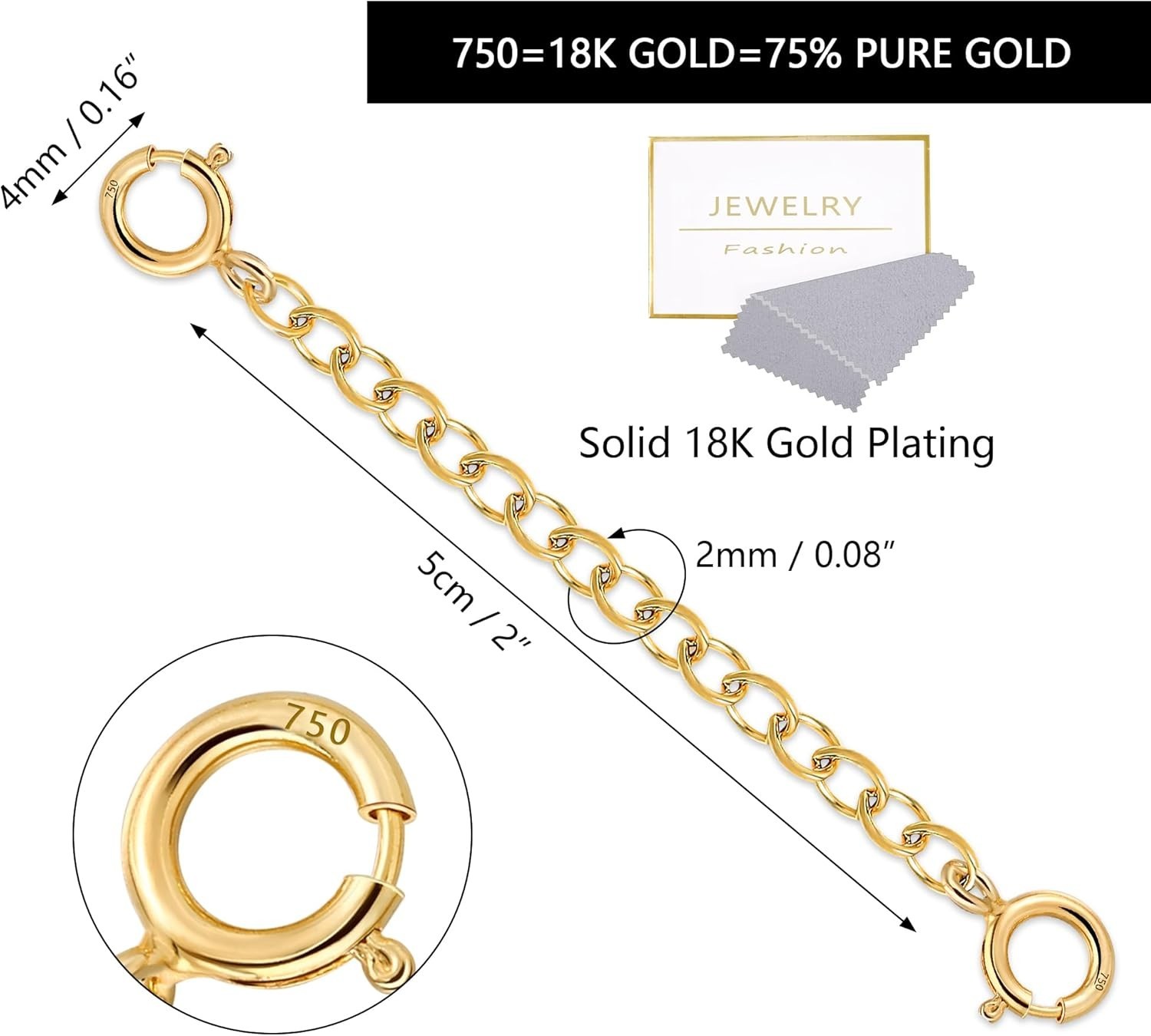 Classic 18K Gold Chain Extender Lobster Clasp