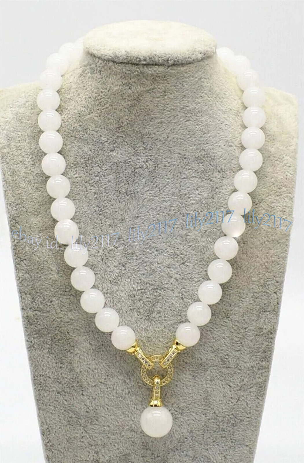 Natural White Jade 6/8/10/12mm Round Gemstone Beads Pendant Necklace 14-32inches