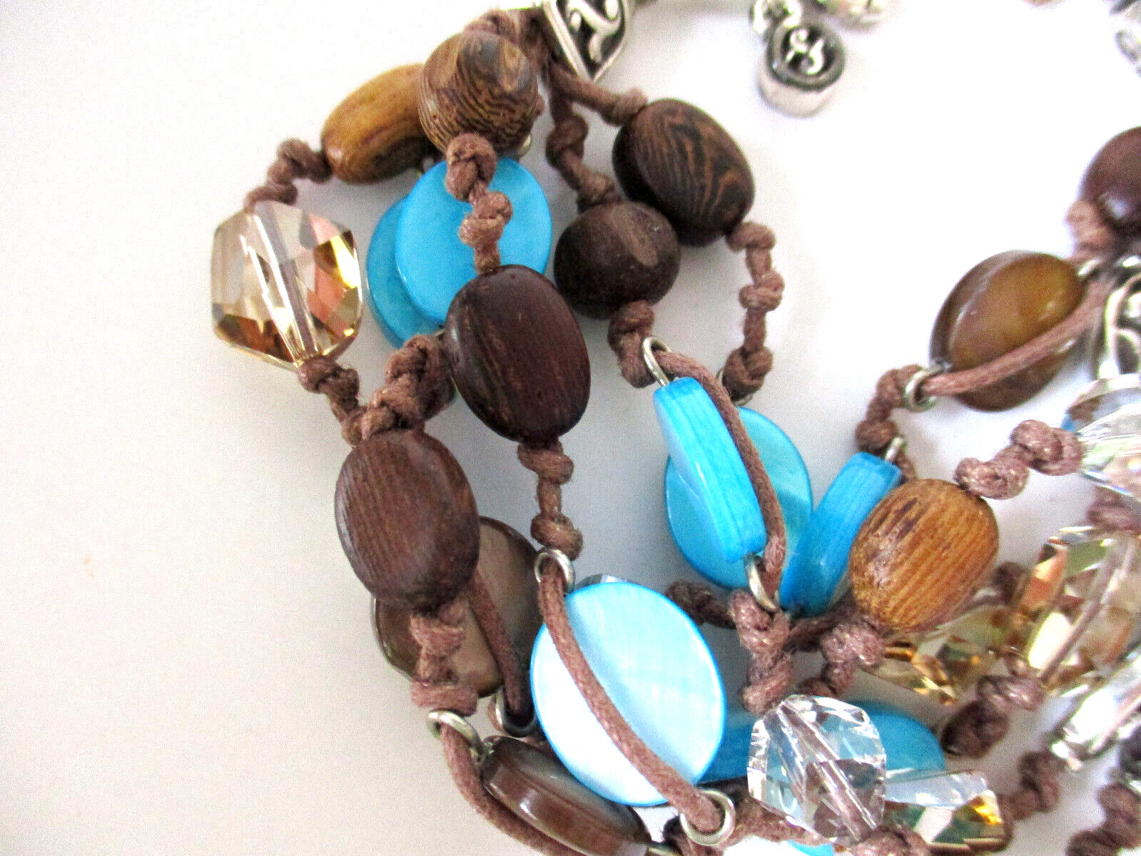 Brighton Riviera Blue Lagoon Bracelet Brown & Blue Beads Silver Plated