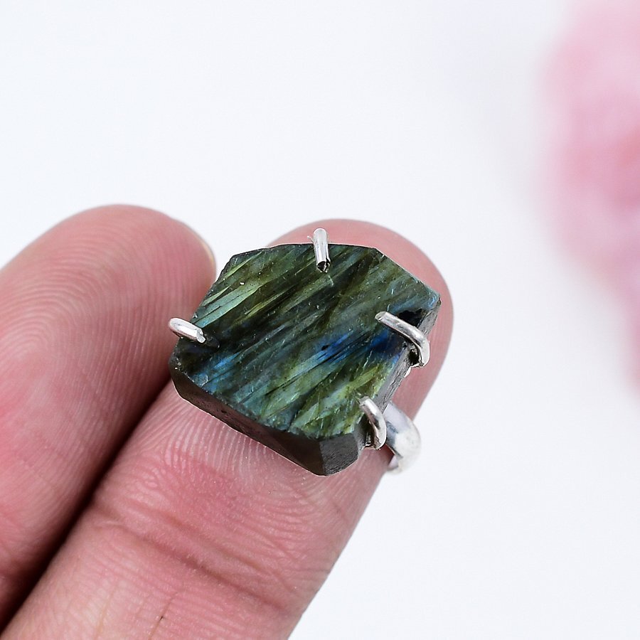 Rough Firey Labradorite 925 Silver Plated Handmade Ring Of Us Size 7