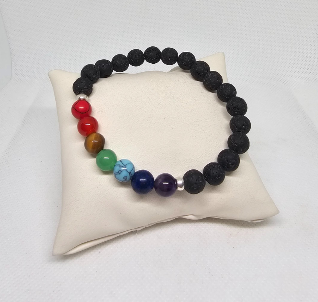 PULSERA 7 CHAKRAS TURMALINA PIEDRA / 7 CHAKRA QUARTZ BRACELET TOURMALINE STONE