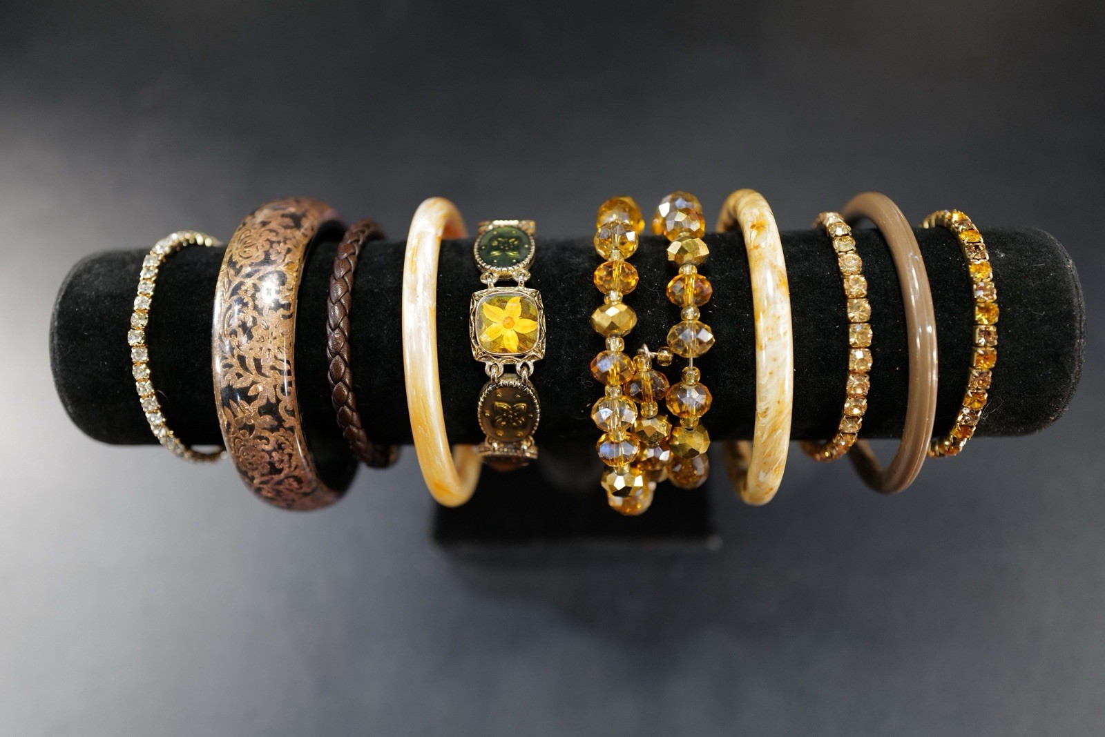 10 Pc Bracelet Brown Amber Beige Cream Rhinestone Mix Styles Bangles J4