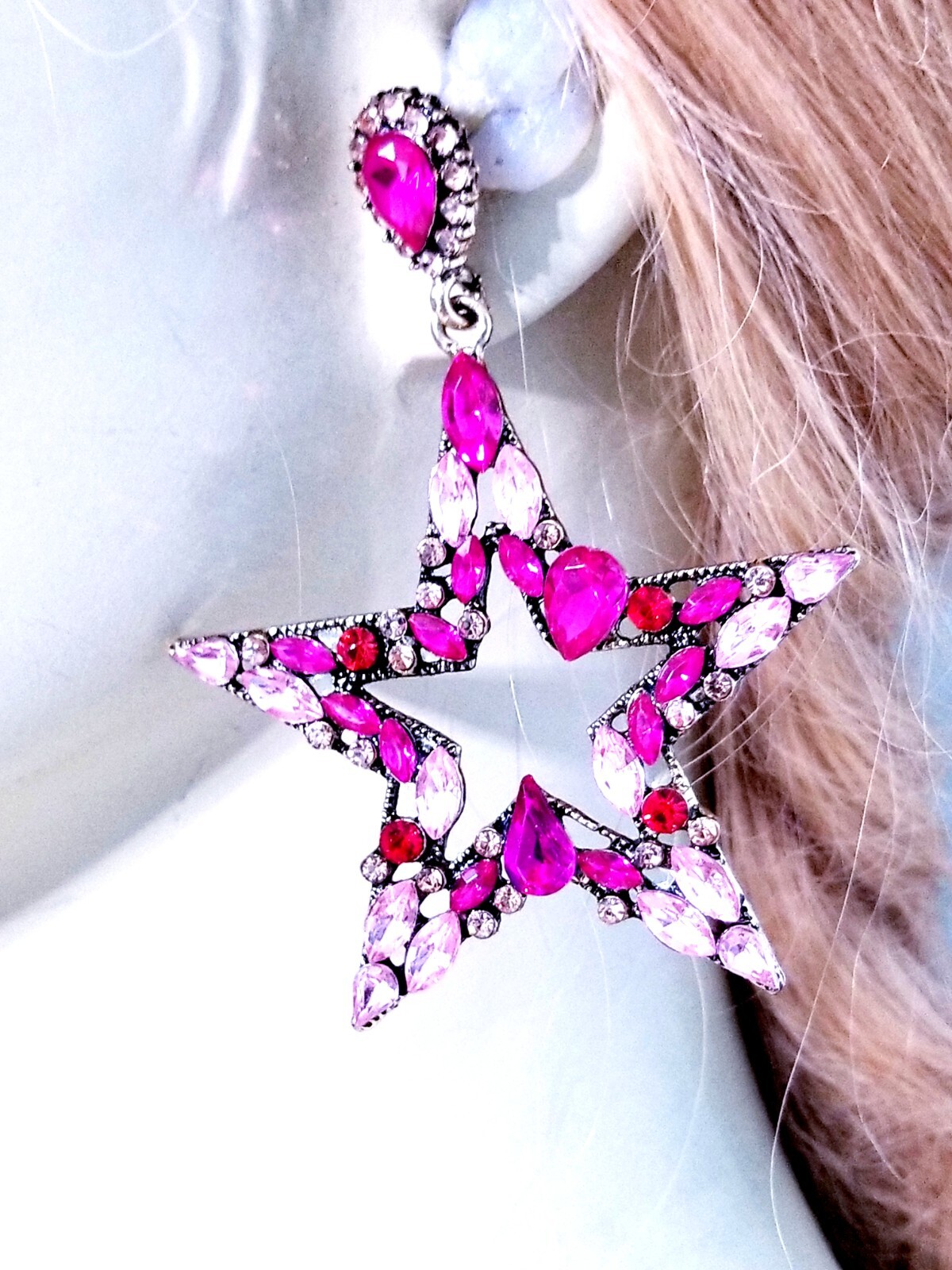 Chandelier Rhinestone Crystal Pageant Bridal Earrings Pink Drop Dangle 3.2 inch