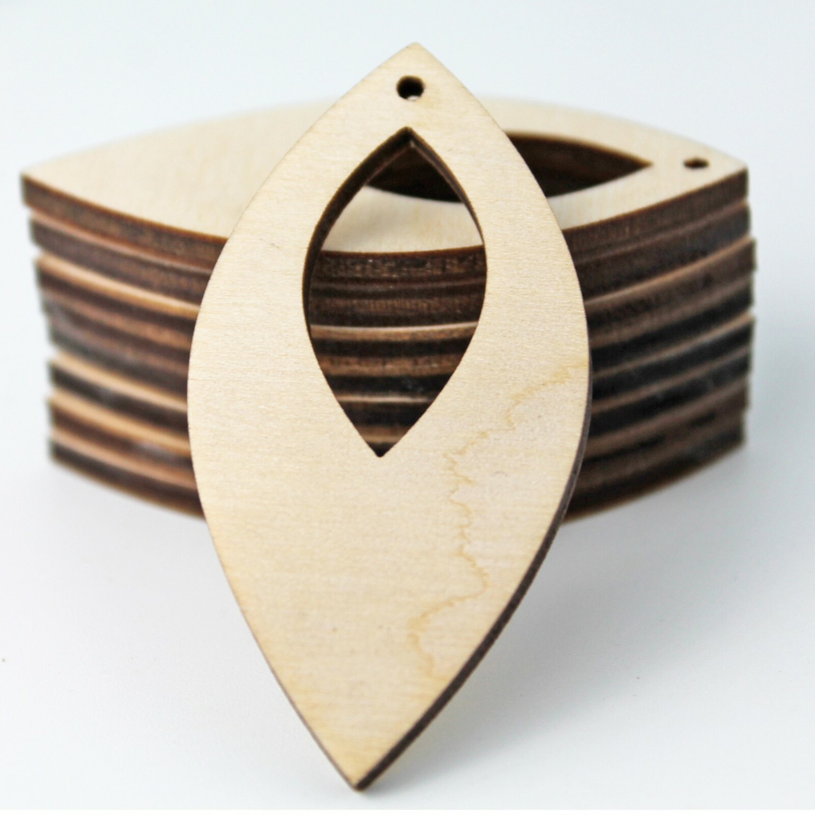 ALL SIZE (12pc-100pc) Unfinished Wood Pointed Oval with Cutout Earrings Blanks